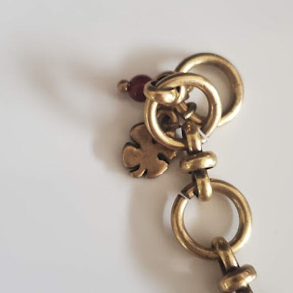 Lucky Brand Boho Necklace with Carnelian Center Stone Gold Tone Chain with Beads - Picture 3 of 8